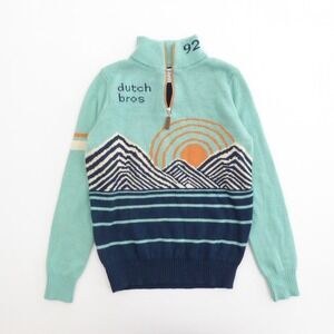 Dutch Bros Mint, Navy & Orange Half-Zip Mountain Sweater